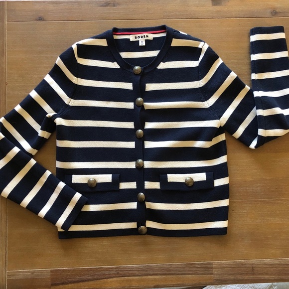 Boden Sweaters - Boden Holly knitted jacket Navy & Cream Striped Button-Front Cardigan US size 2